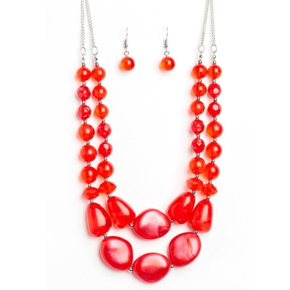 Beach Glam – Red Necklace Earring Set Jewelry - Picture 2 of 3